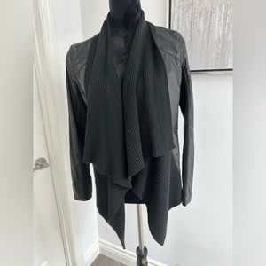 BlankNYC faux leather jacket with drape front sweater collar